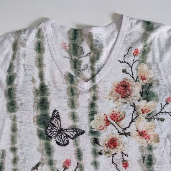 Essential by Milano lightweight blouse white with floral design women's size M - Picture 2 of 10